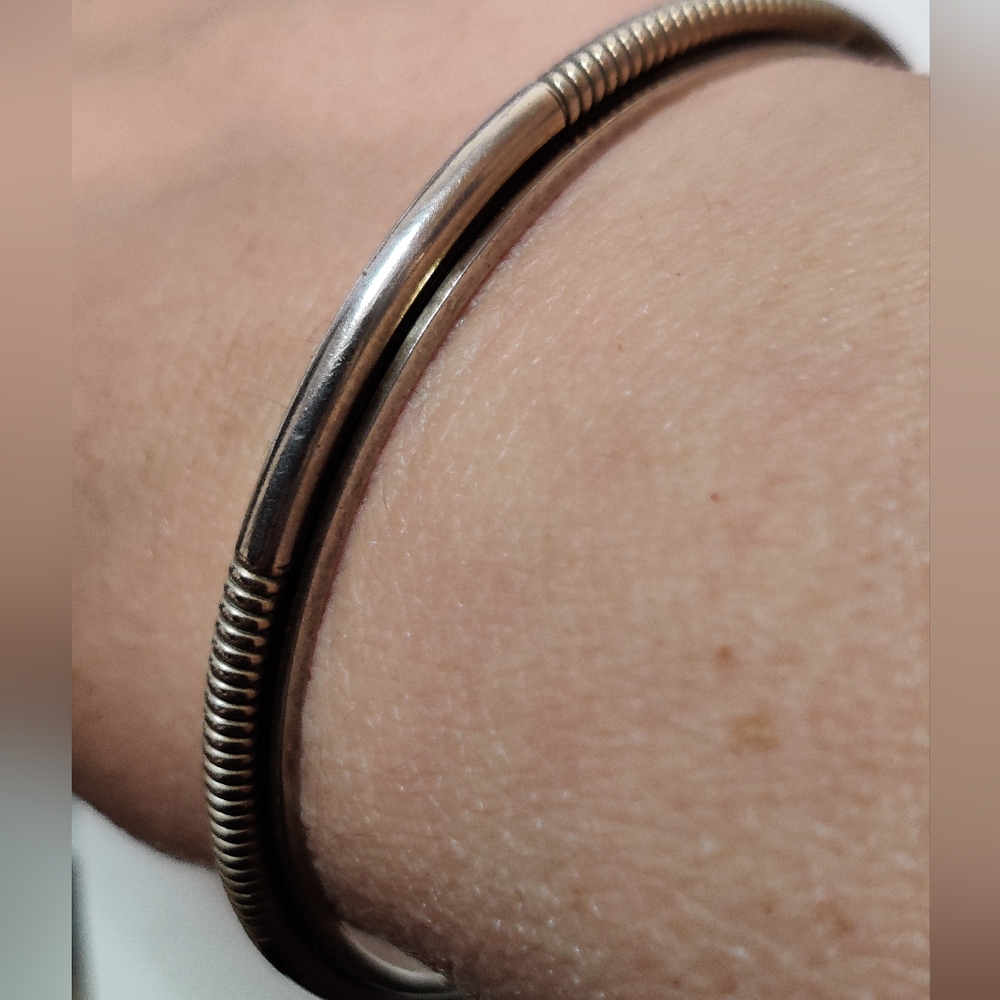 Vintage Denmark Silver Signed Sigurd Black Bangle Bracelet